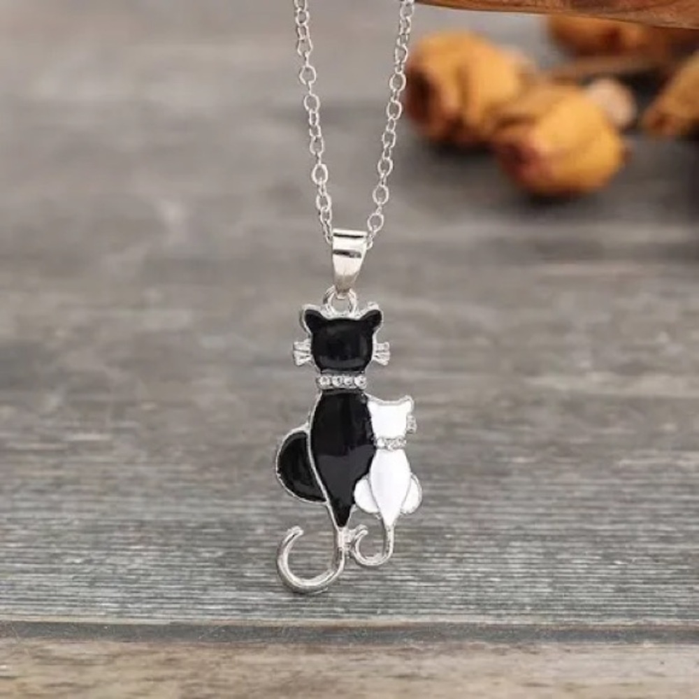 Black and White Cat Pendant Minimalist Jewelry